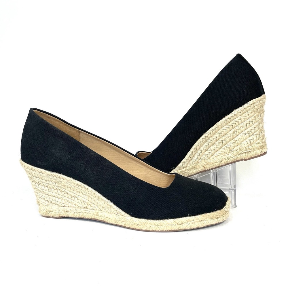 J.Crew AL003 Black Canvas Espadrille Wedge Heels Womens 11 NWT - Picture 2 of 9